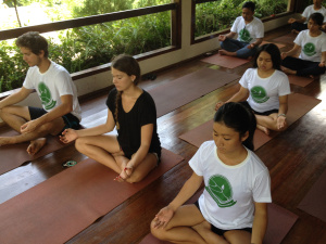 Made Max, Iloh Averi and Made Junie deep into meditation.